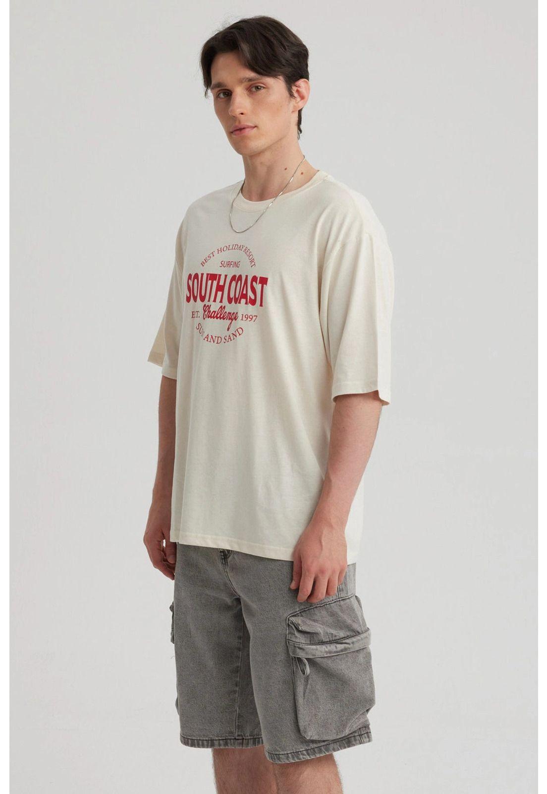 Polera Hombre Texto Frontal Beige-3