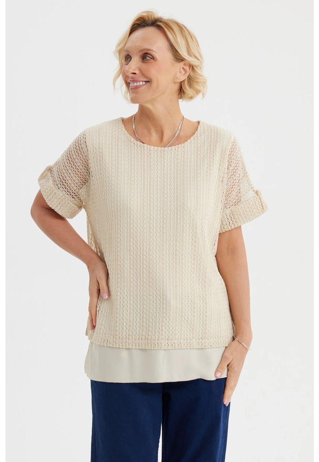 Polera Mujer Malla Beige Claro-0