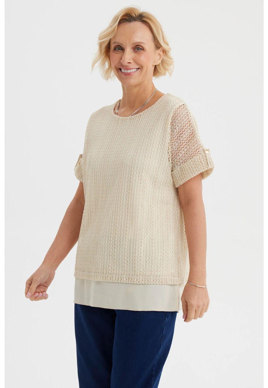 Polera Mujer Malla Beige Claro-1