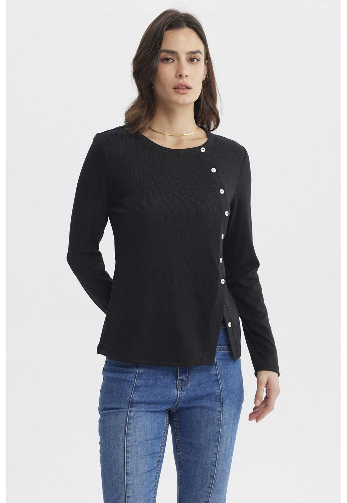 Polera Mujer Escote Recto Negro - ll-0