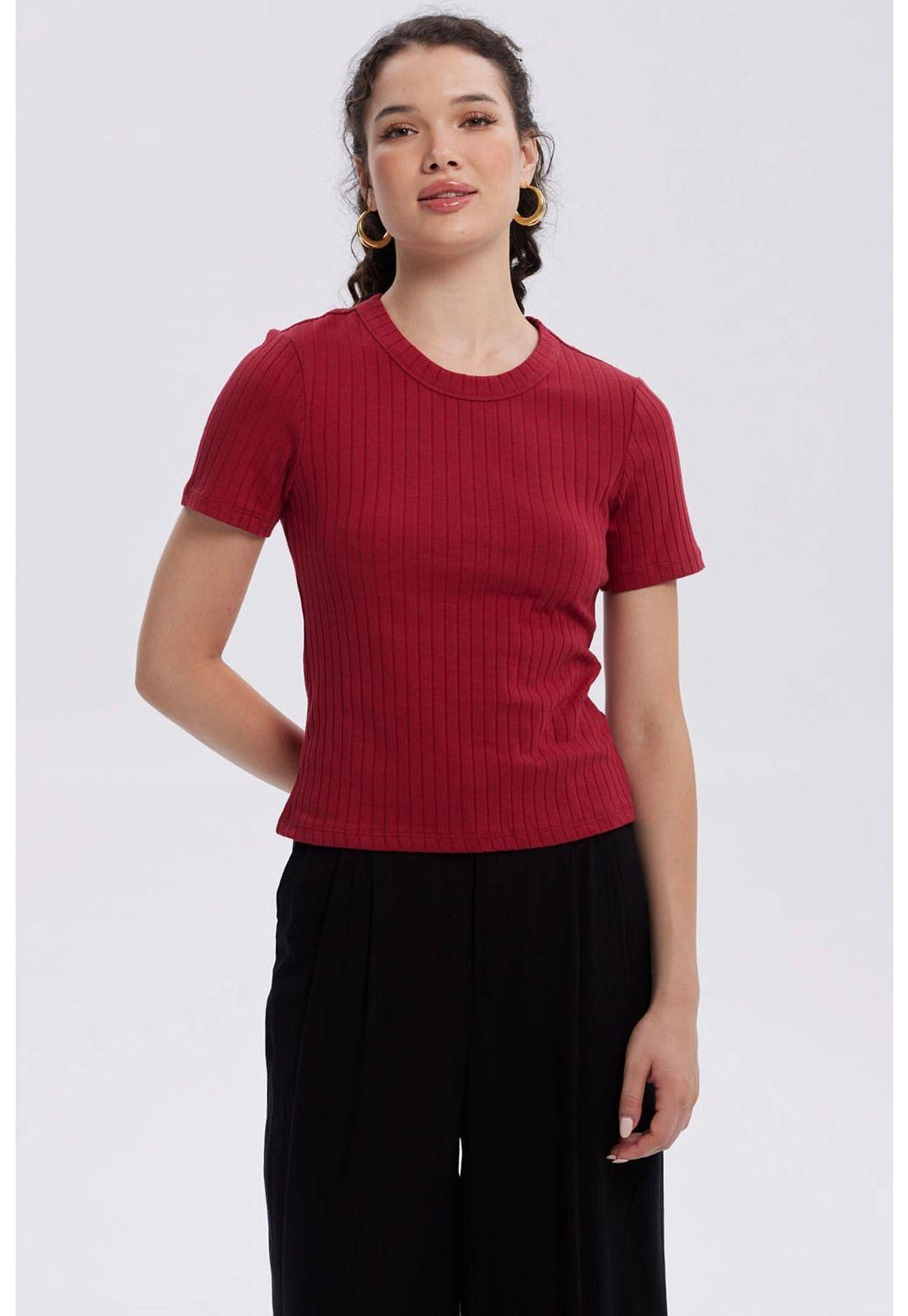 Polera Mujer Rib Crop Lisa Rojo Oscuro-0