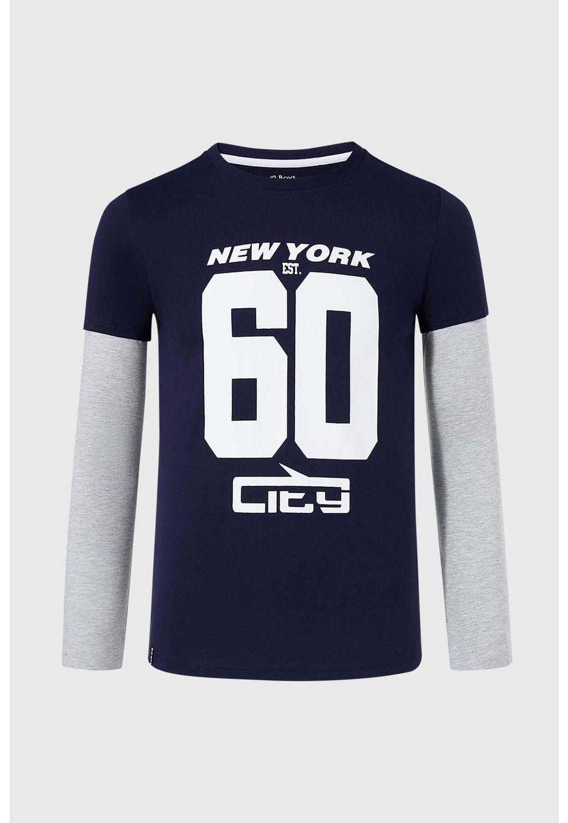 Polera Niño Doble Manga Básica Azul - ll-0