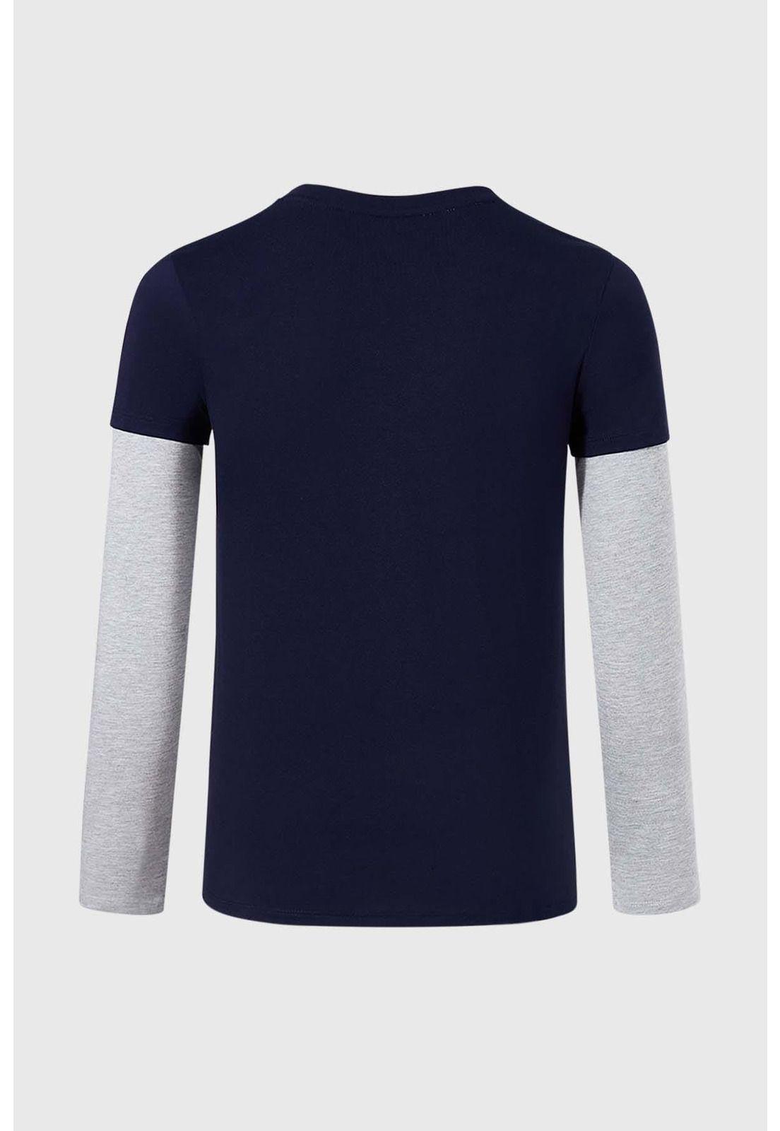 Polera Niño Doble Manga Básica Azul - ll-1