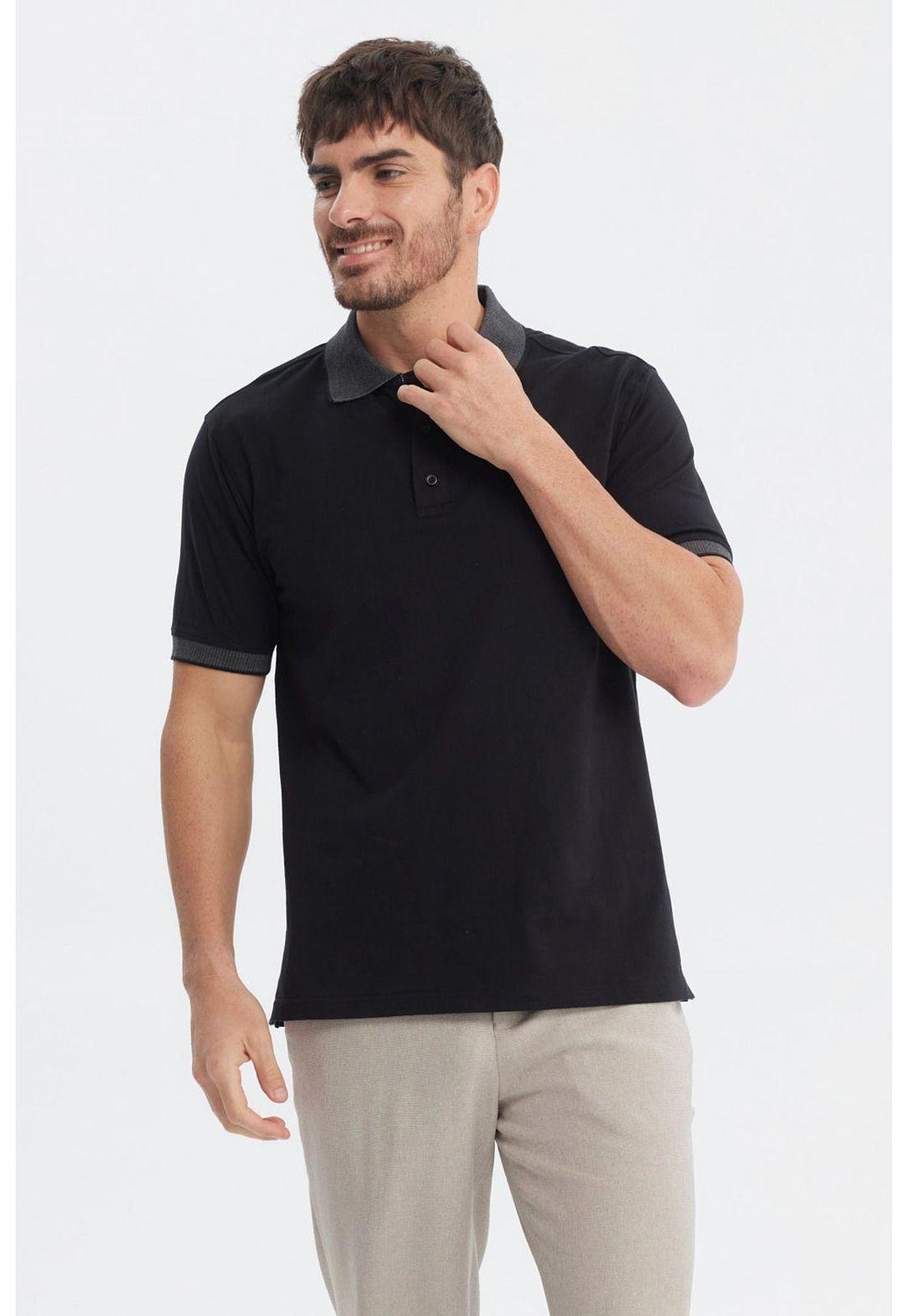 Polera Hombre Slim Cuello Camisero Negro - ll-0