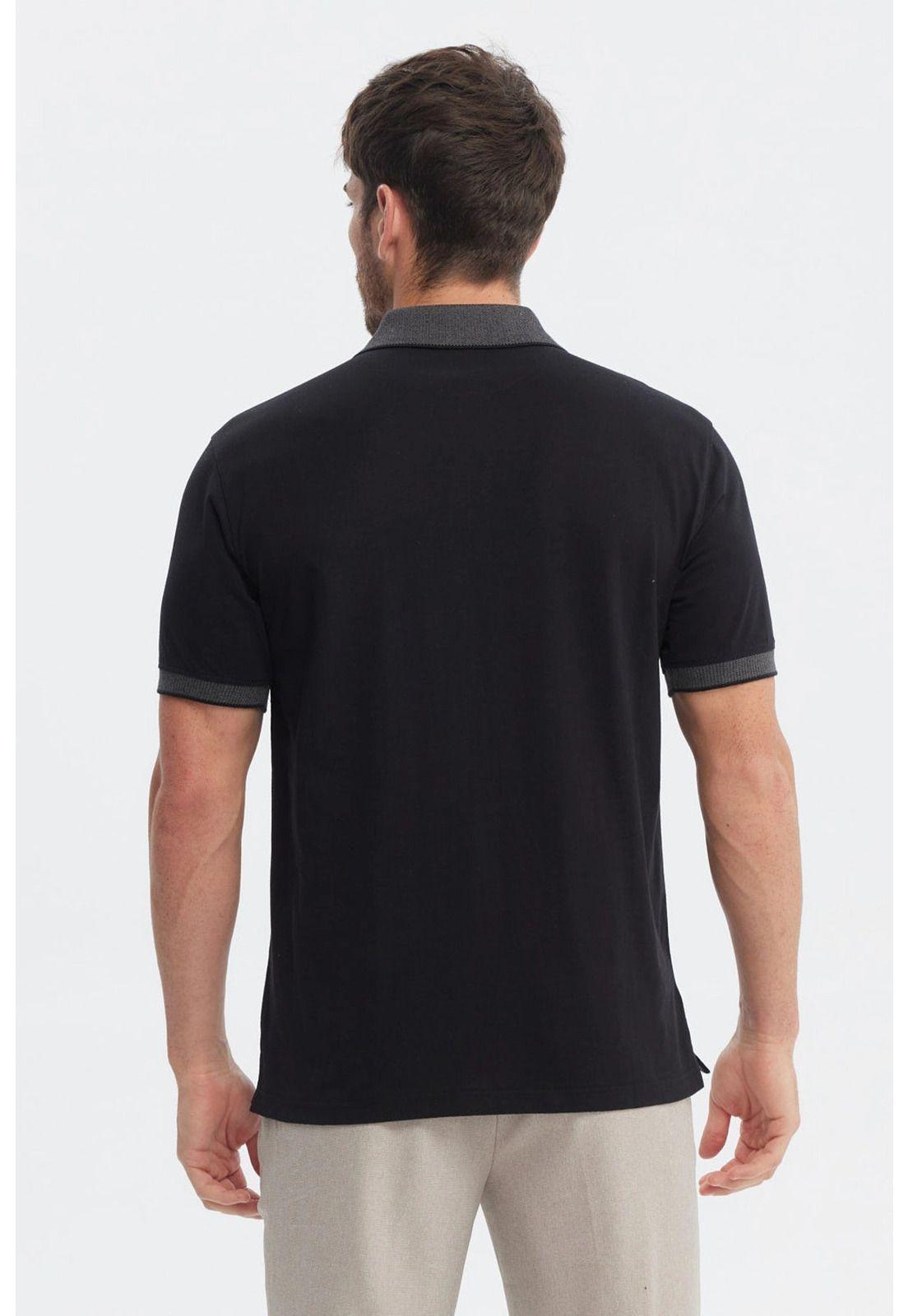 Polera Hombre Slim Cuello Camisero Negro - ll-2