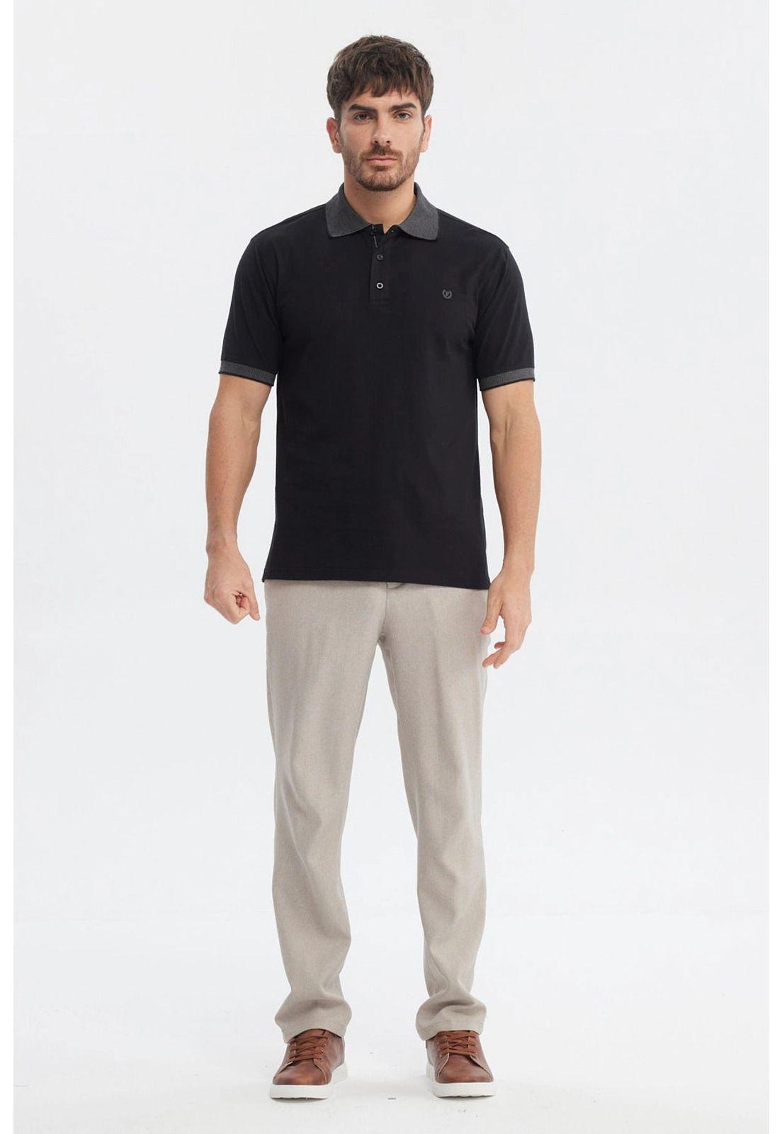 Polera Hombre Slim Cuello Camisero Negro - ll-3