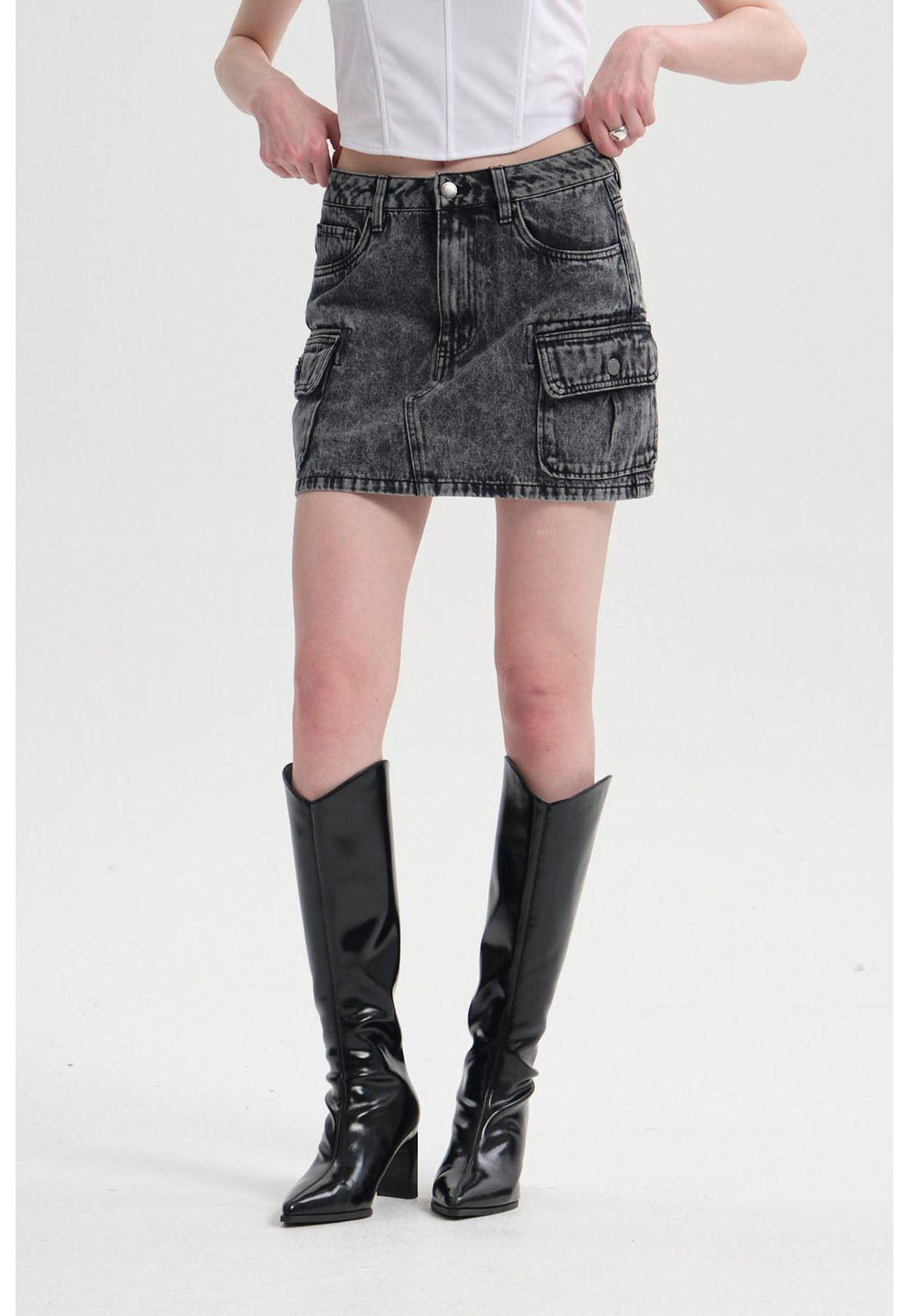 Falda Mujer Cargo Lavado Negro-0