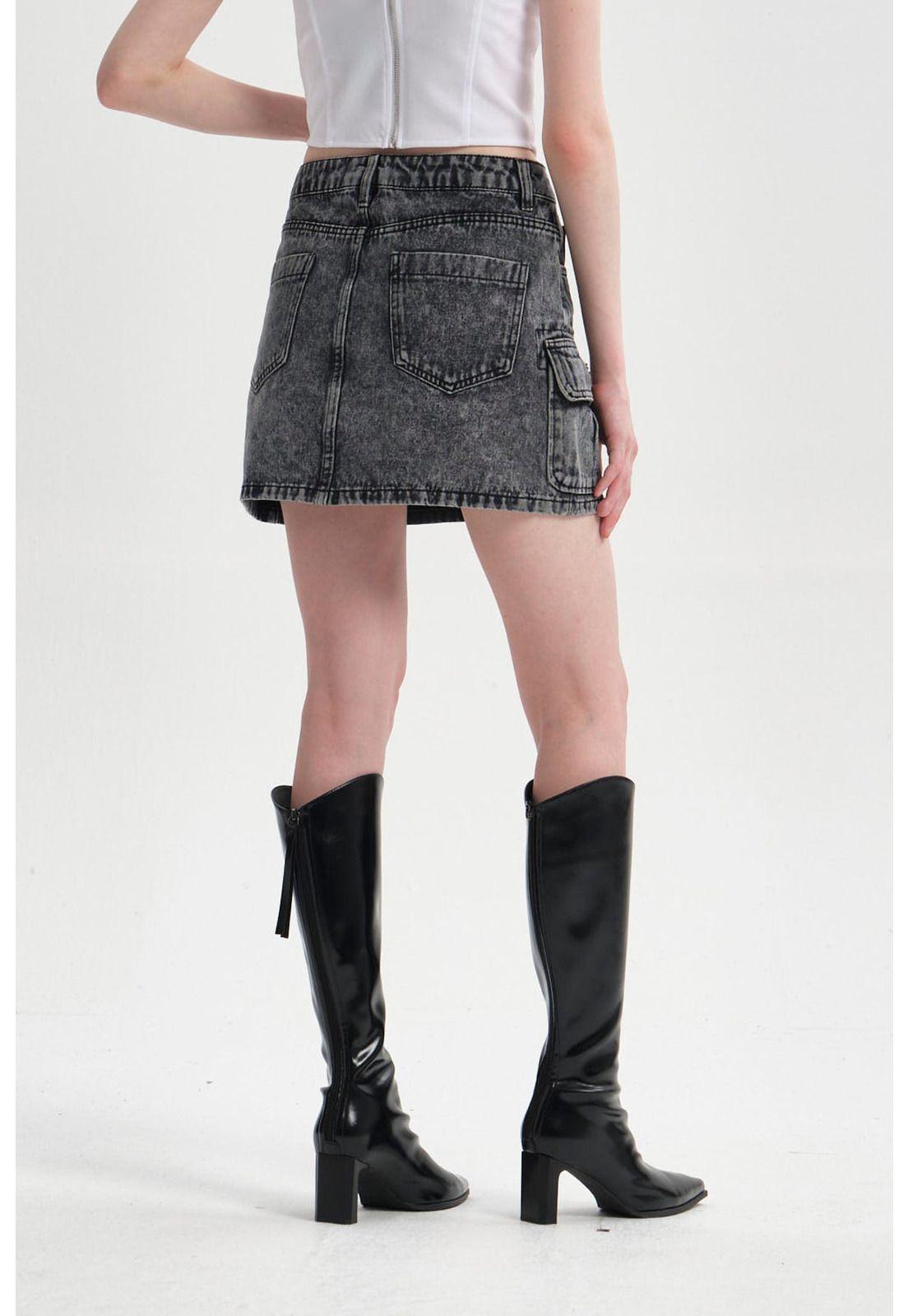 Falda Mujer Cargo Lavado Negro-2