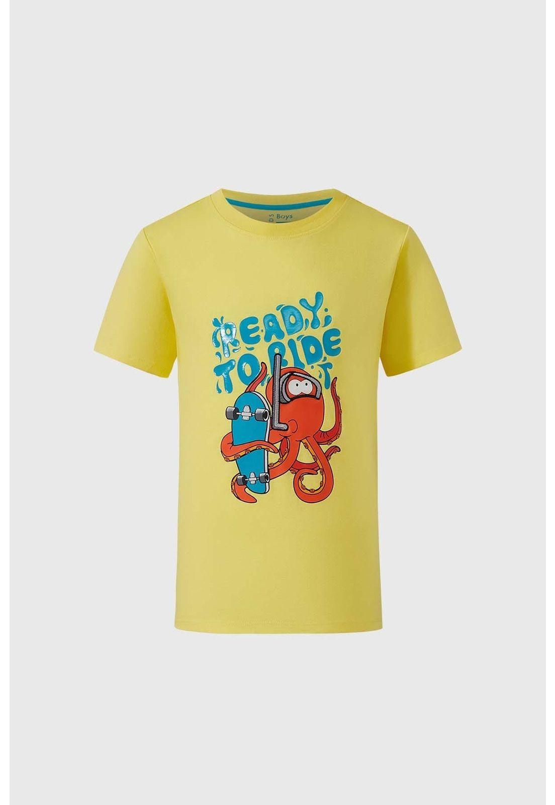 Polera Niño Print Pulpo Y Dino Amarillo-0