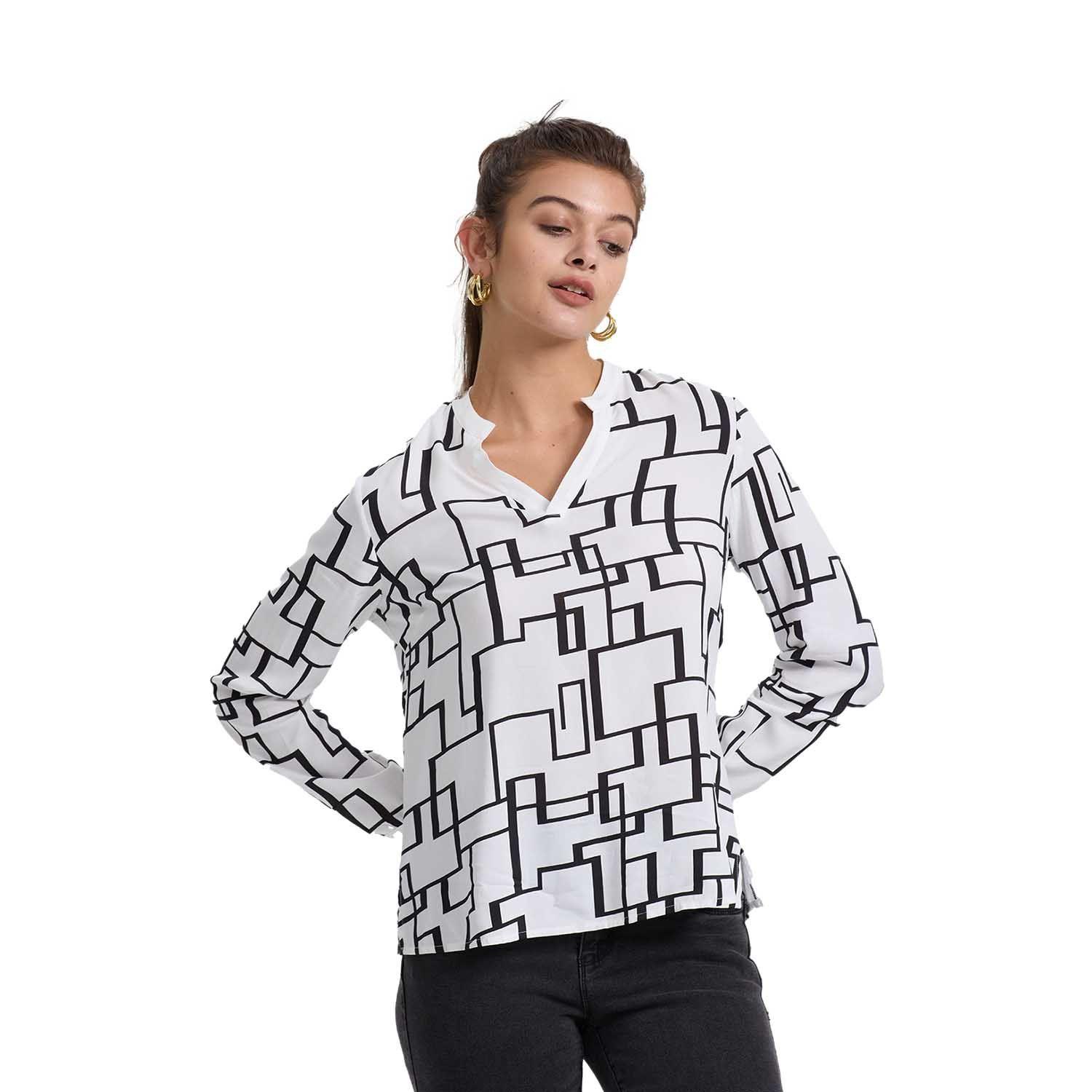 Blusa Mujer Escote V Full Prnt Crudo Fashion's Park-0