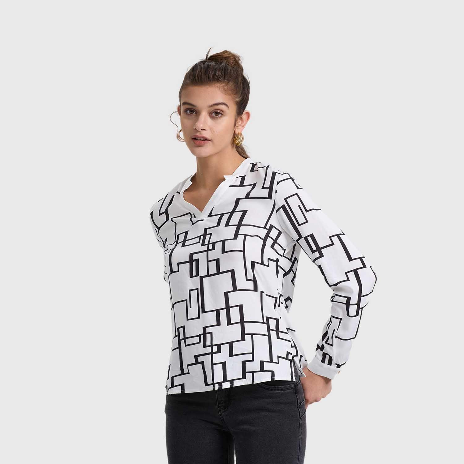 Blusa Mujer Escote V Full Prnt Crudo Fashion's Park-1