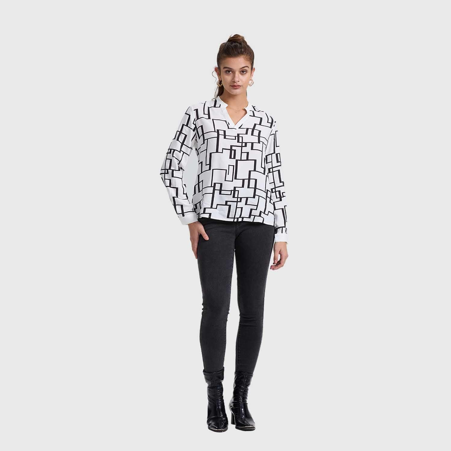 Blusa Mujer Escote V Full Prnt Crudo Fashion's Park-3