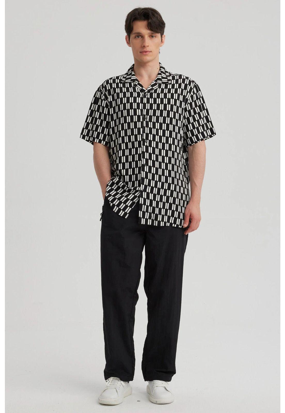 Camisa Hombre Cuello Cubano Rapport Negro-1