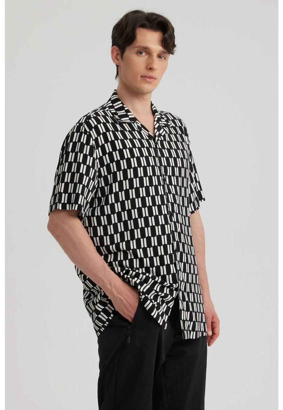 Camisa Hombre Cuello Cubano Rapport Negro-3