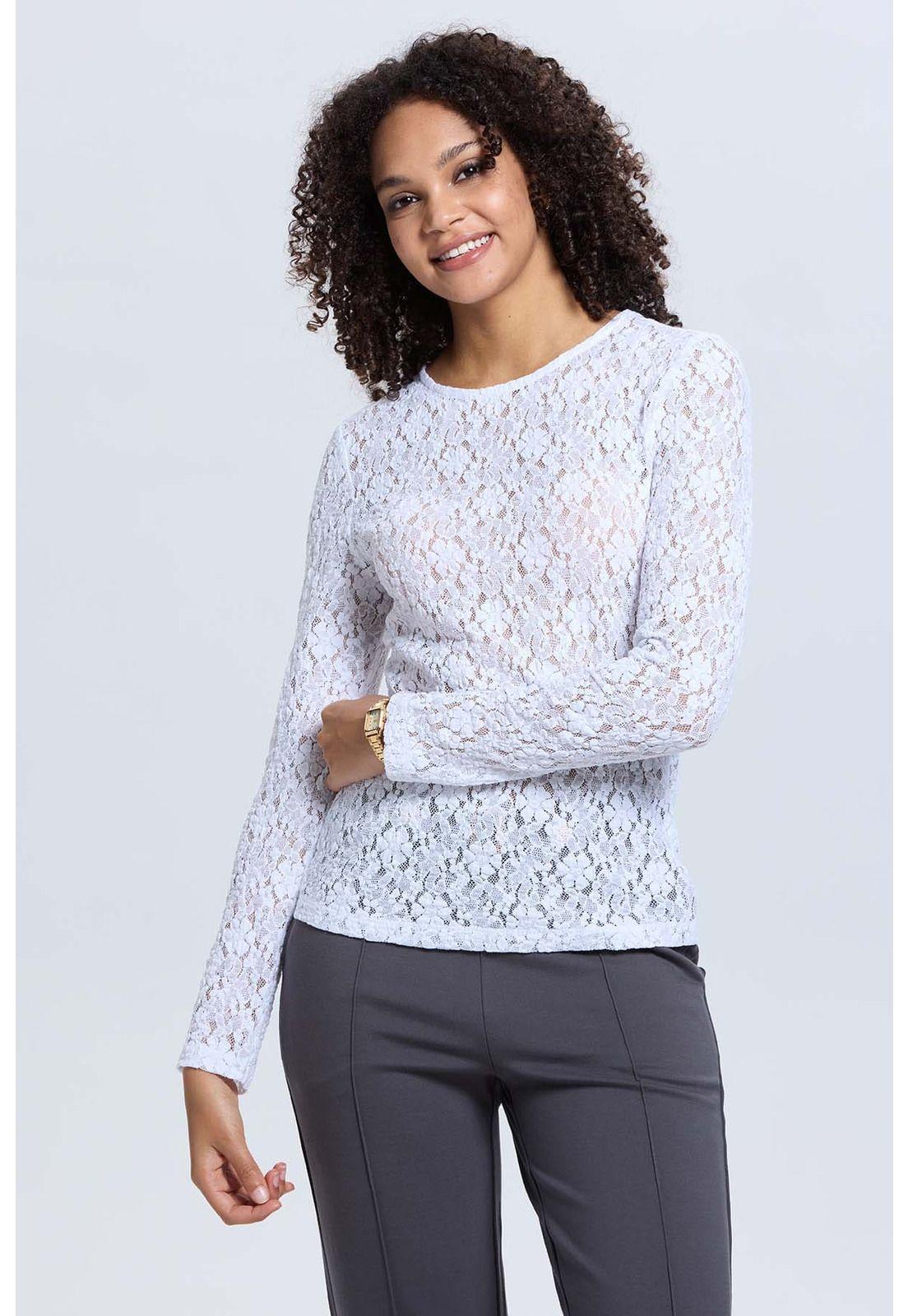 Polera Mujer Encaje Blanco-0