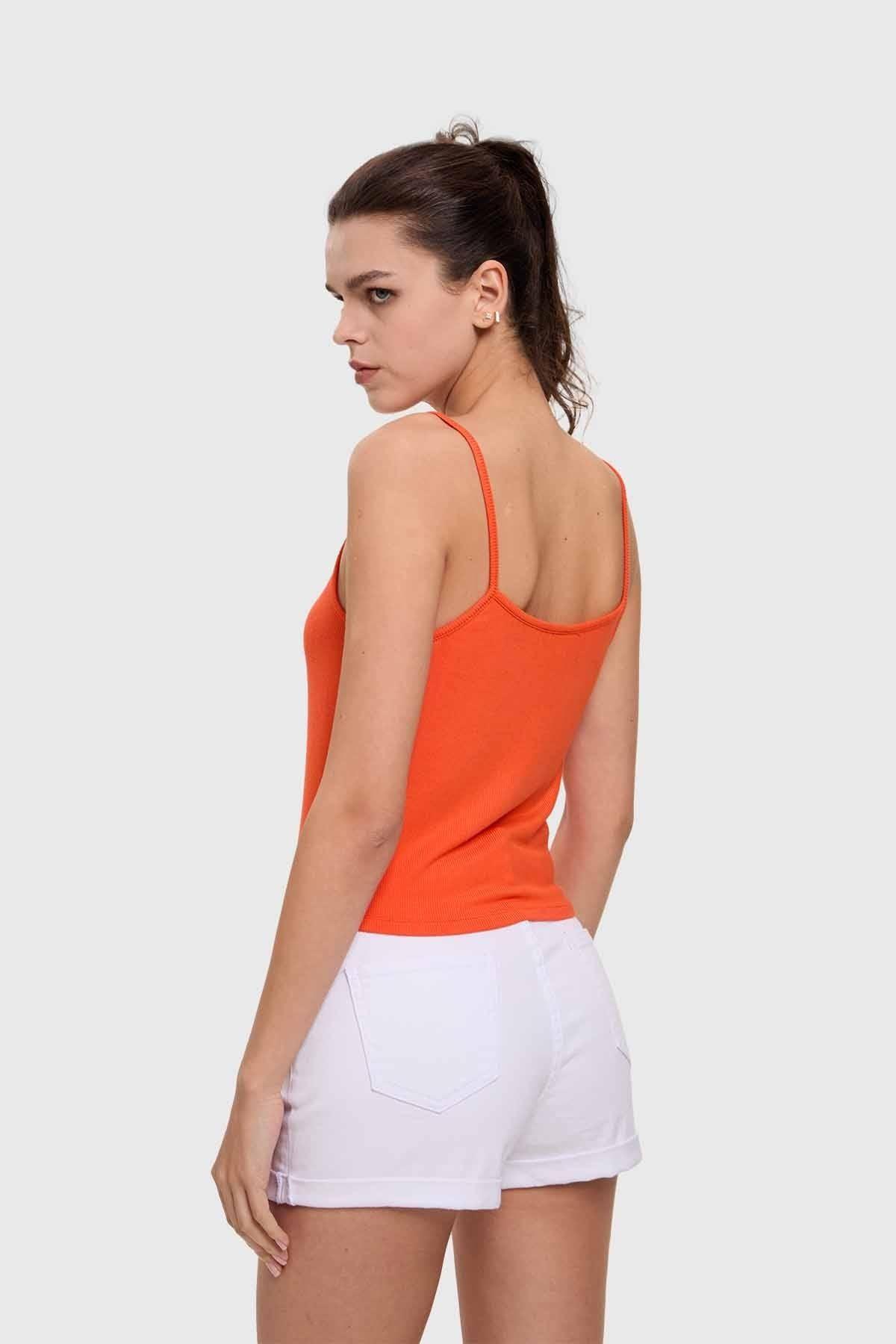 Polera Mujer Pabilo Crop Naranjo-2