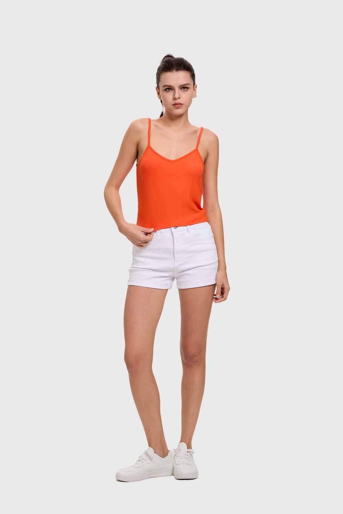 Polera Mujer Pabilo Crop Naranjo-3
