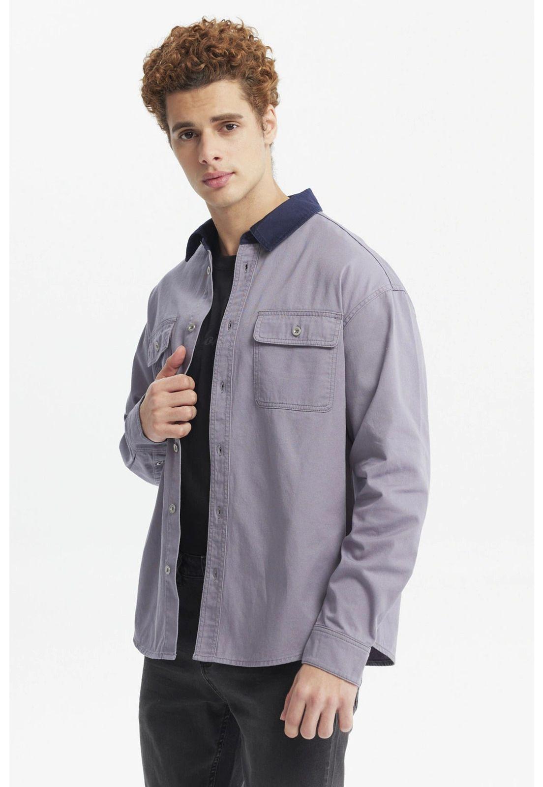 Camisa Hombre Cuello Contraste Azul-2