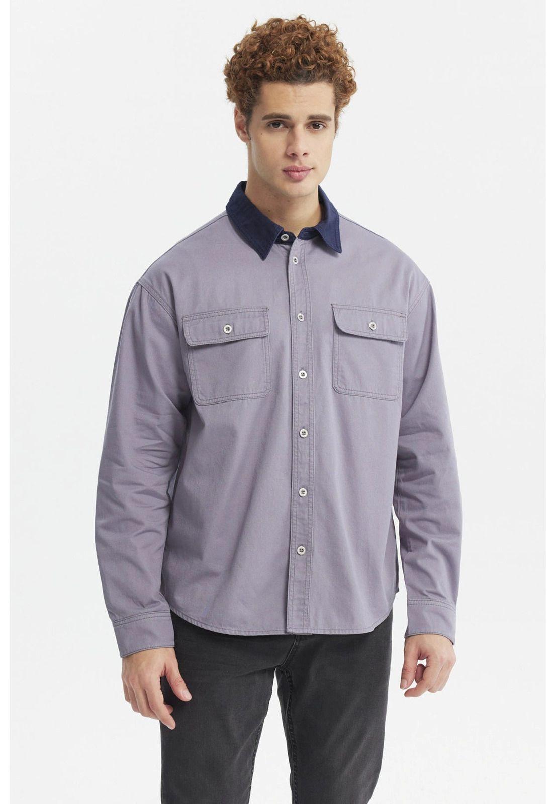 Camisa Hombre Cuello Contraste Azul-3