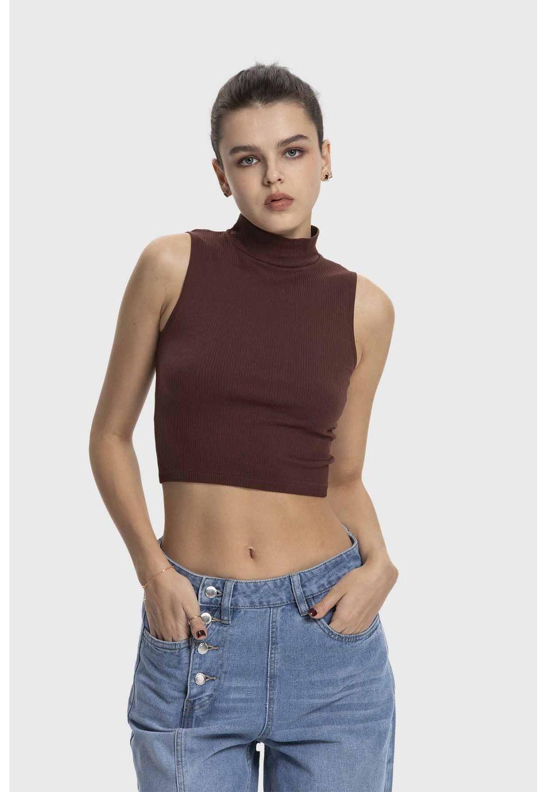 Polera Mujer Estilo Peto Café-0