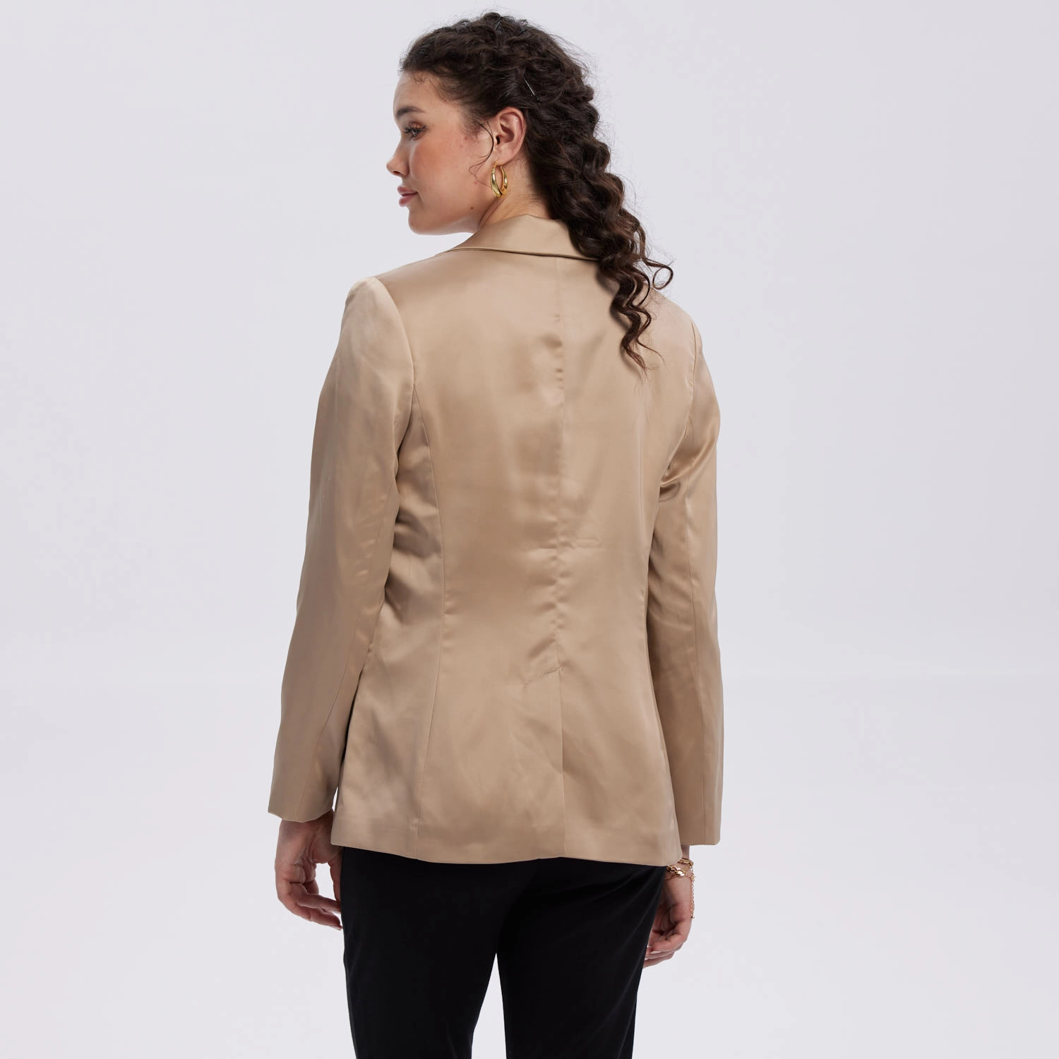 Blazer Mujer Largo Satinado Beige-2