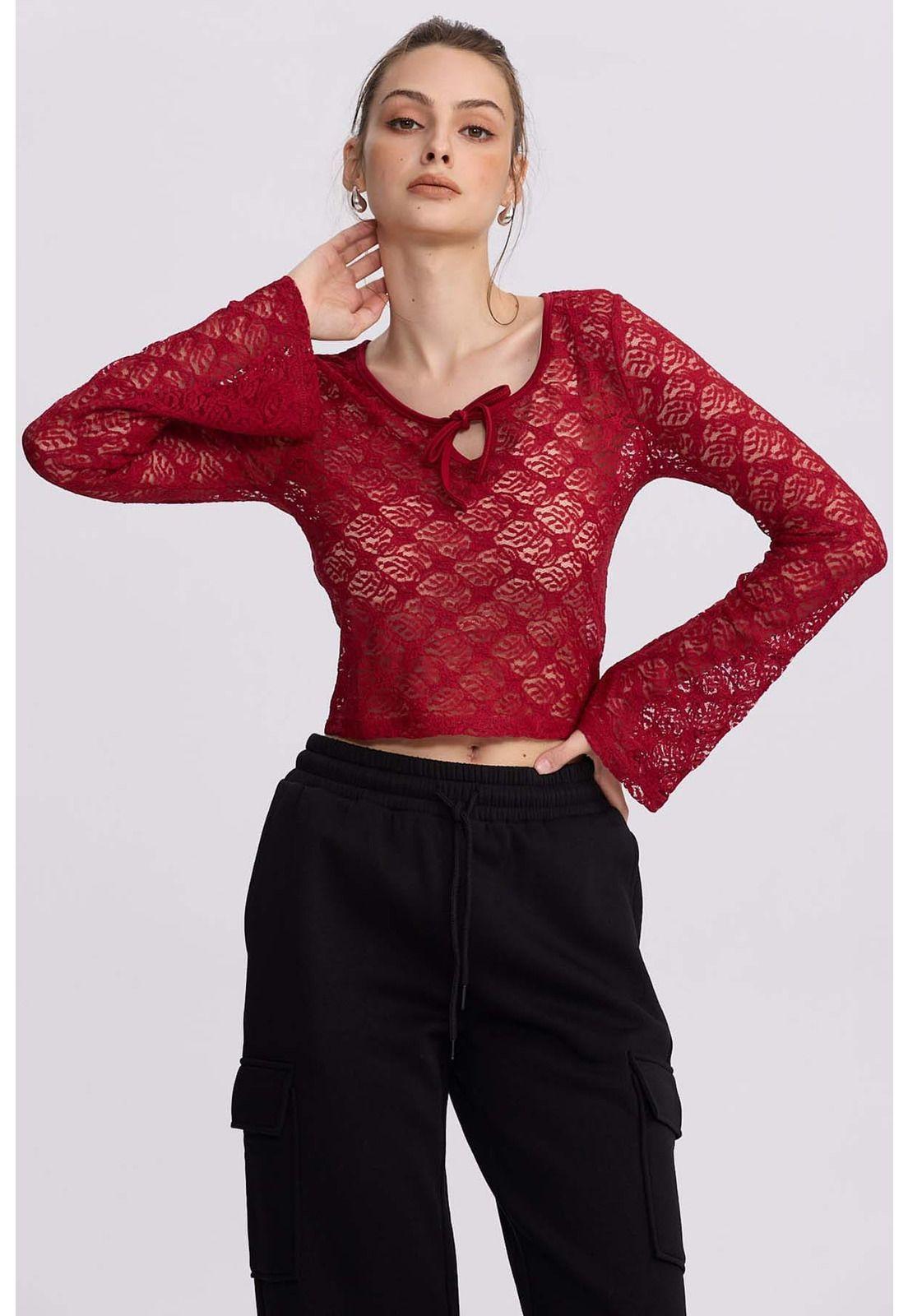 Polera Mujer Encaje Burdeo - ll-0