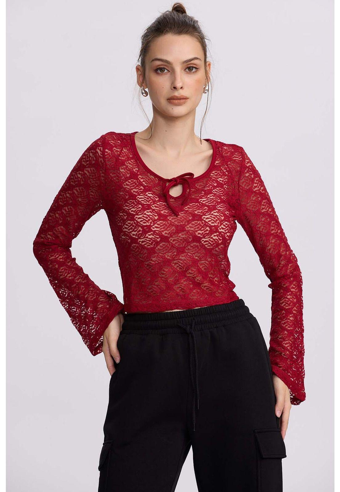 Polera Mujer Encaje Burdeo - ll-1