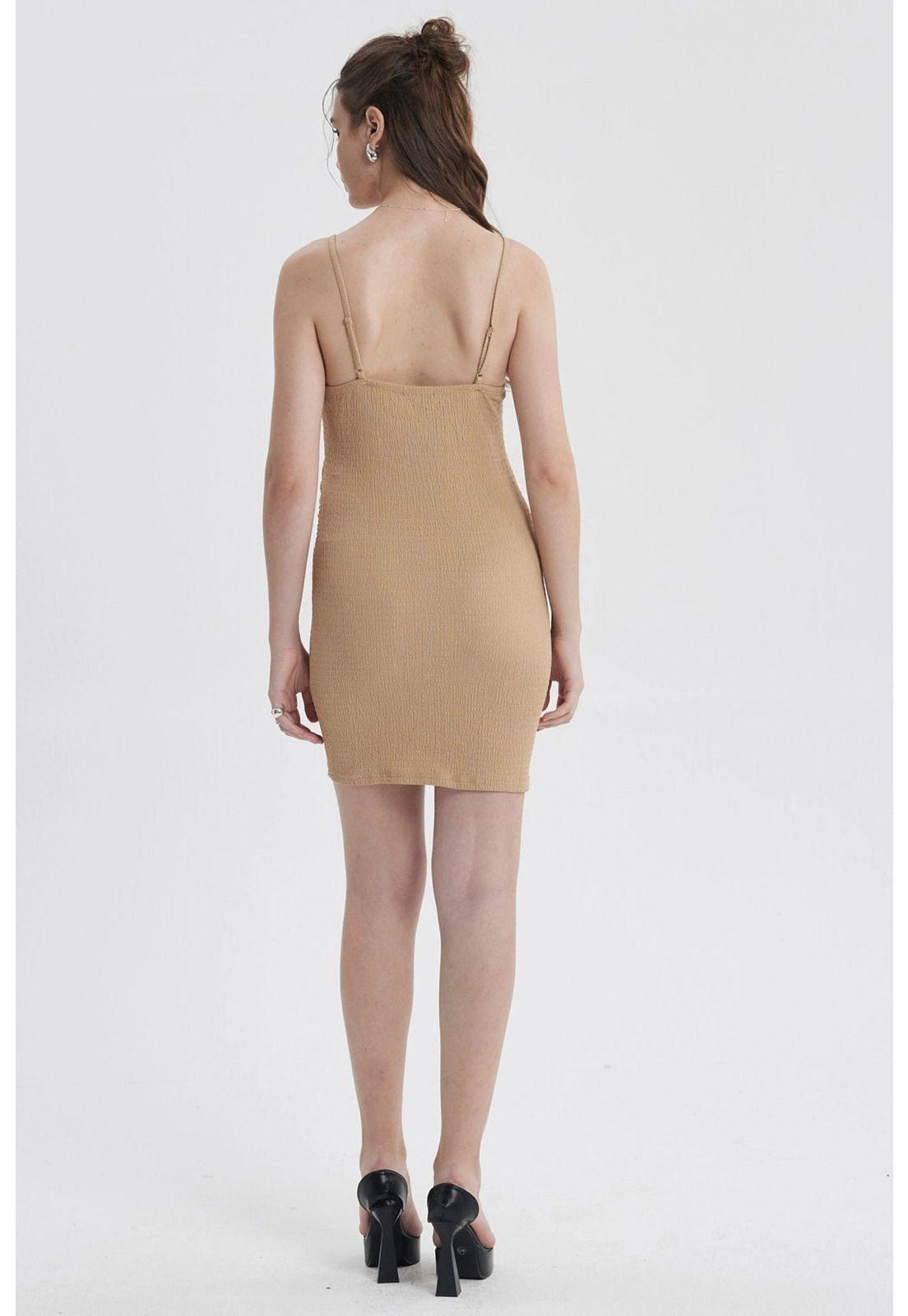 Vestido Mujer Mini Crepe Beige-1