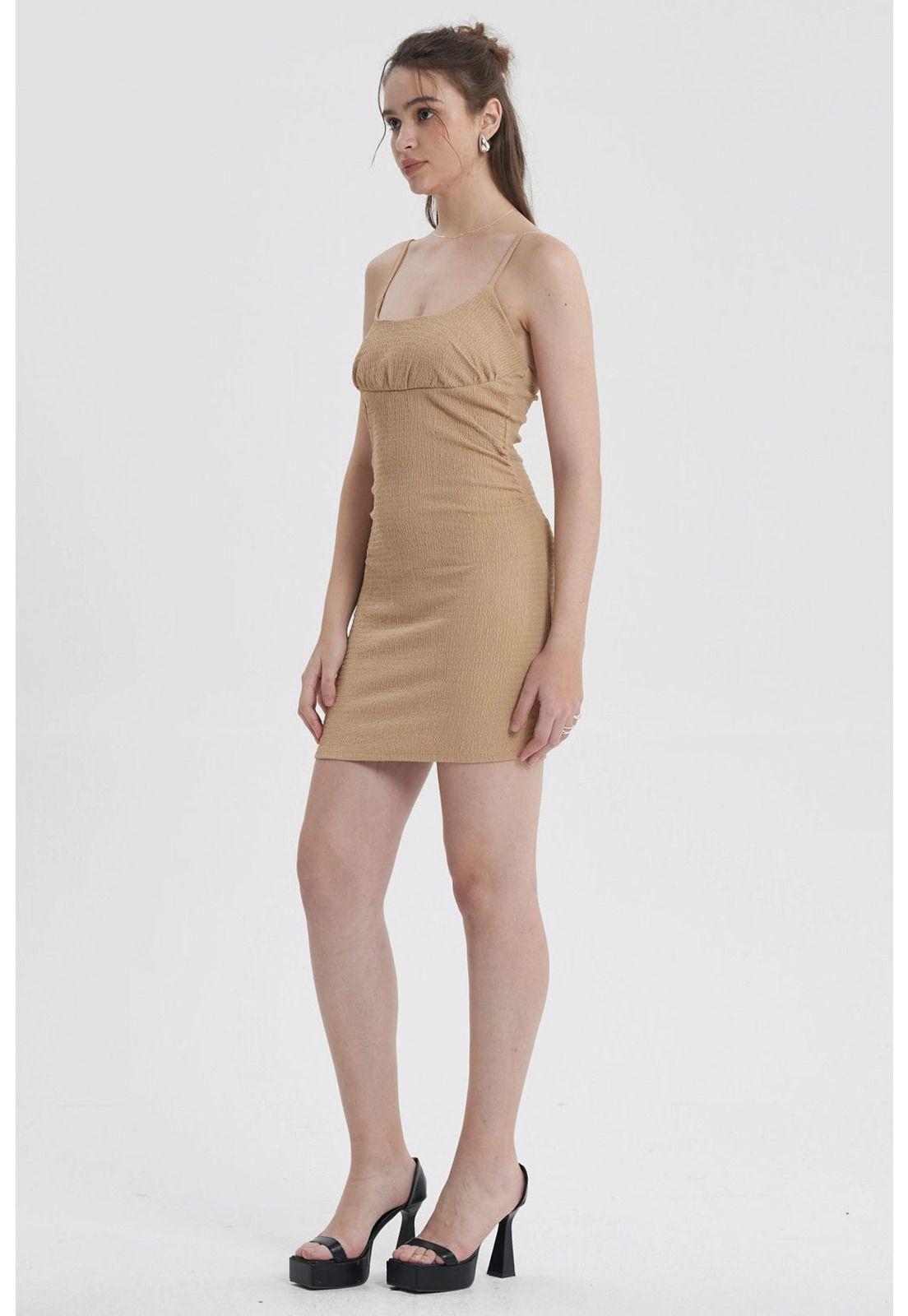 Vestido Mujer Mini Crepe Beige-3