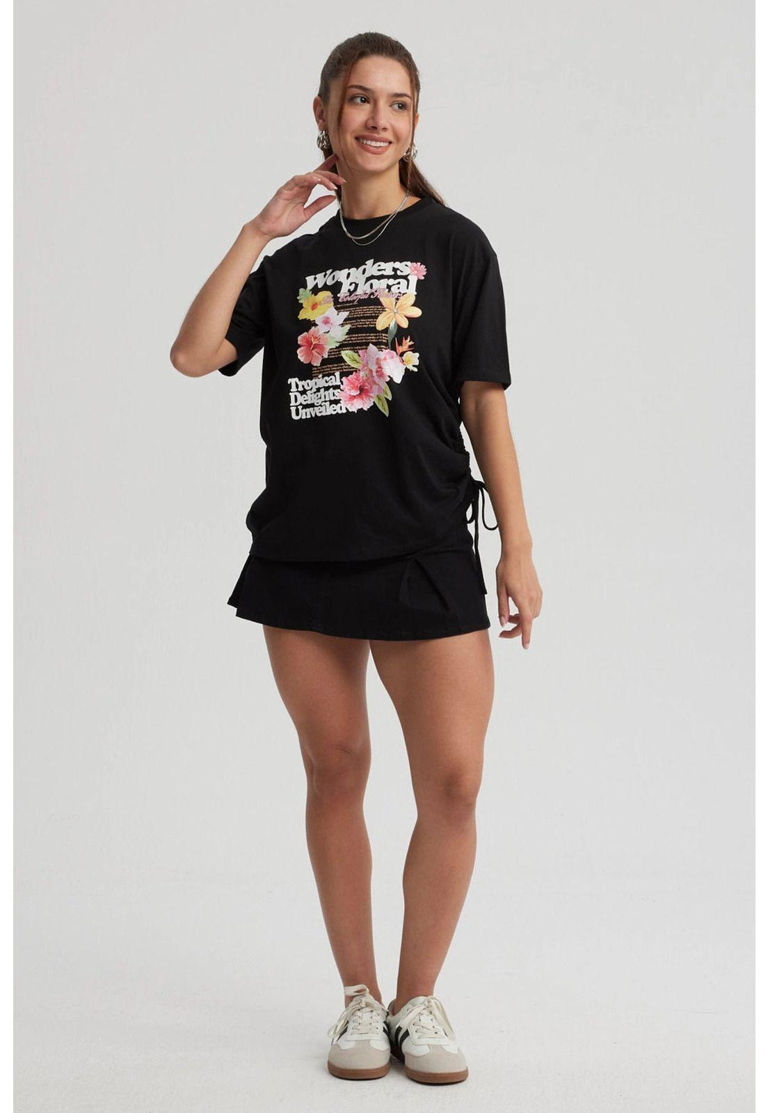 Polera Mujer Oversize Recogido Negro-3