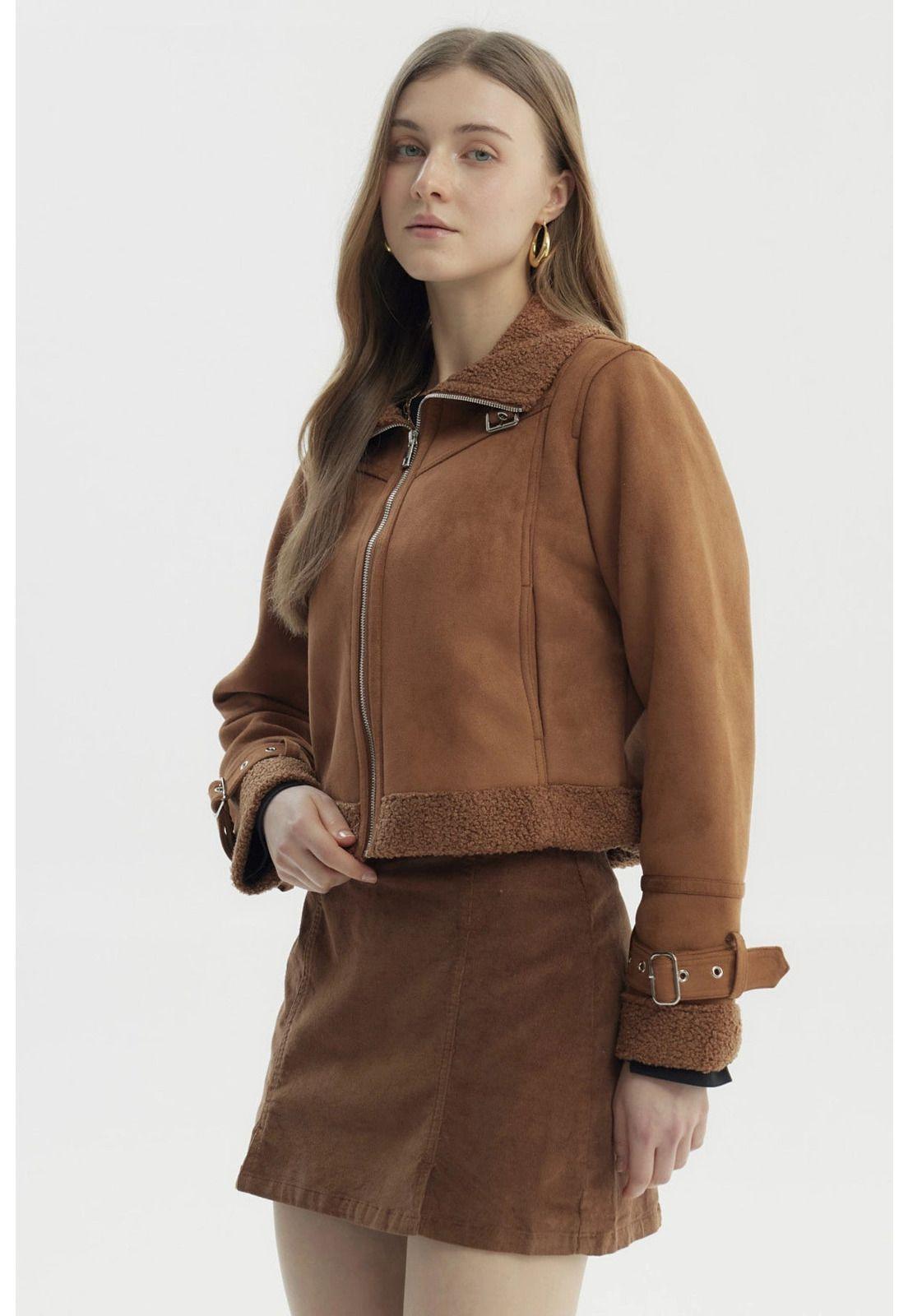 Chaqueta Mujer Slim Con Aplicación Bonded Camel-1