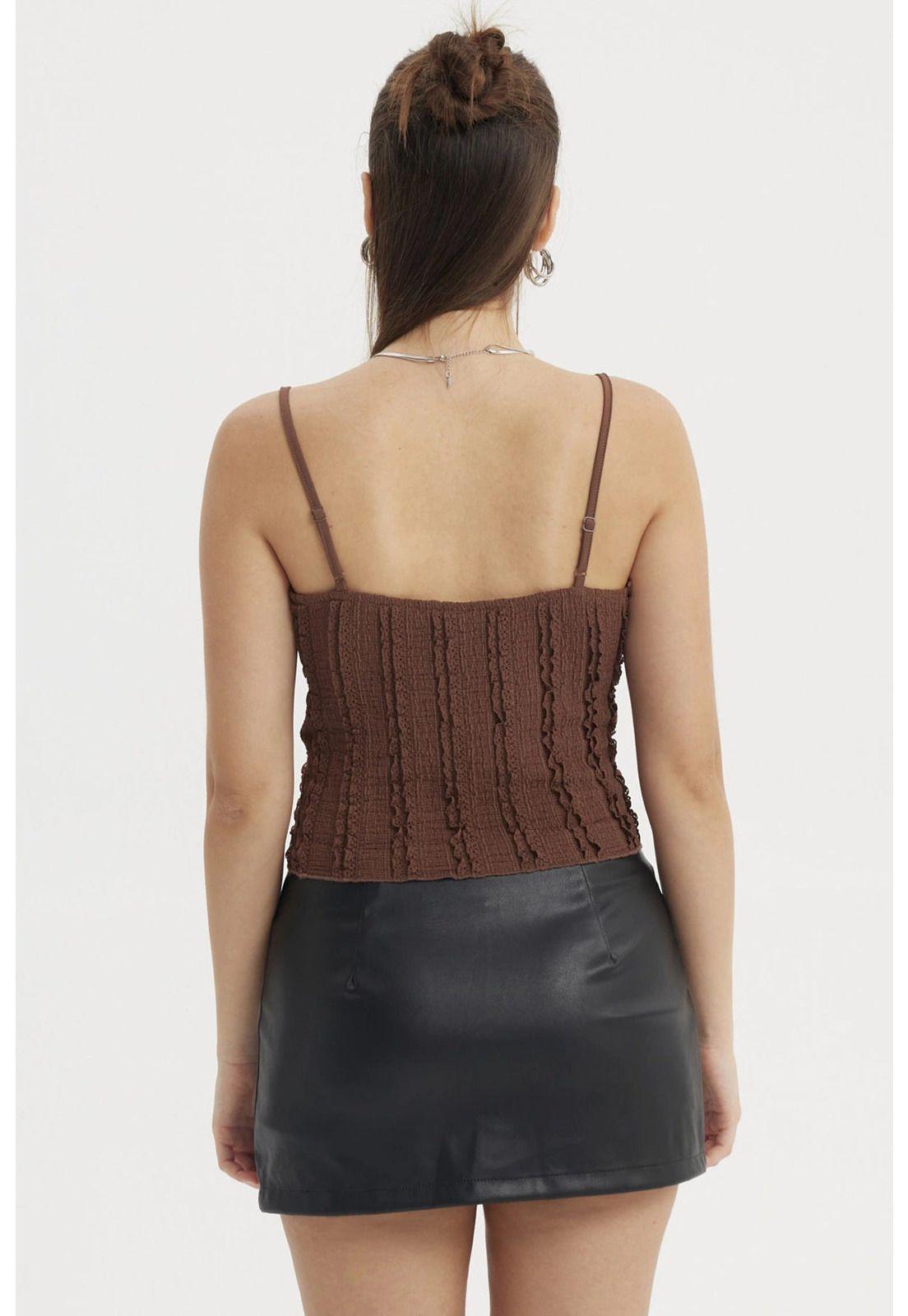 Polera Peto Mujer Texturizada Café-2