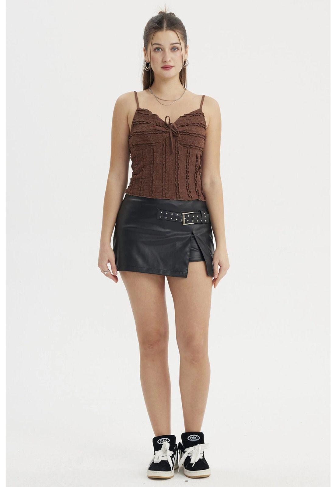 Polera Peto Mujer Texturizada Café-3