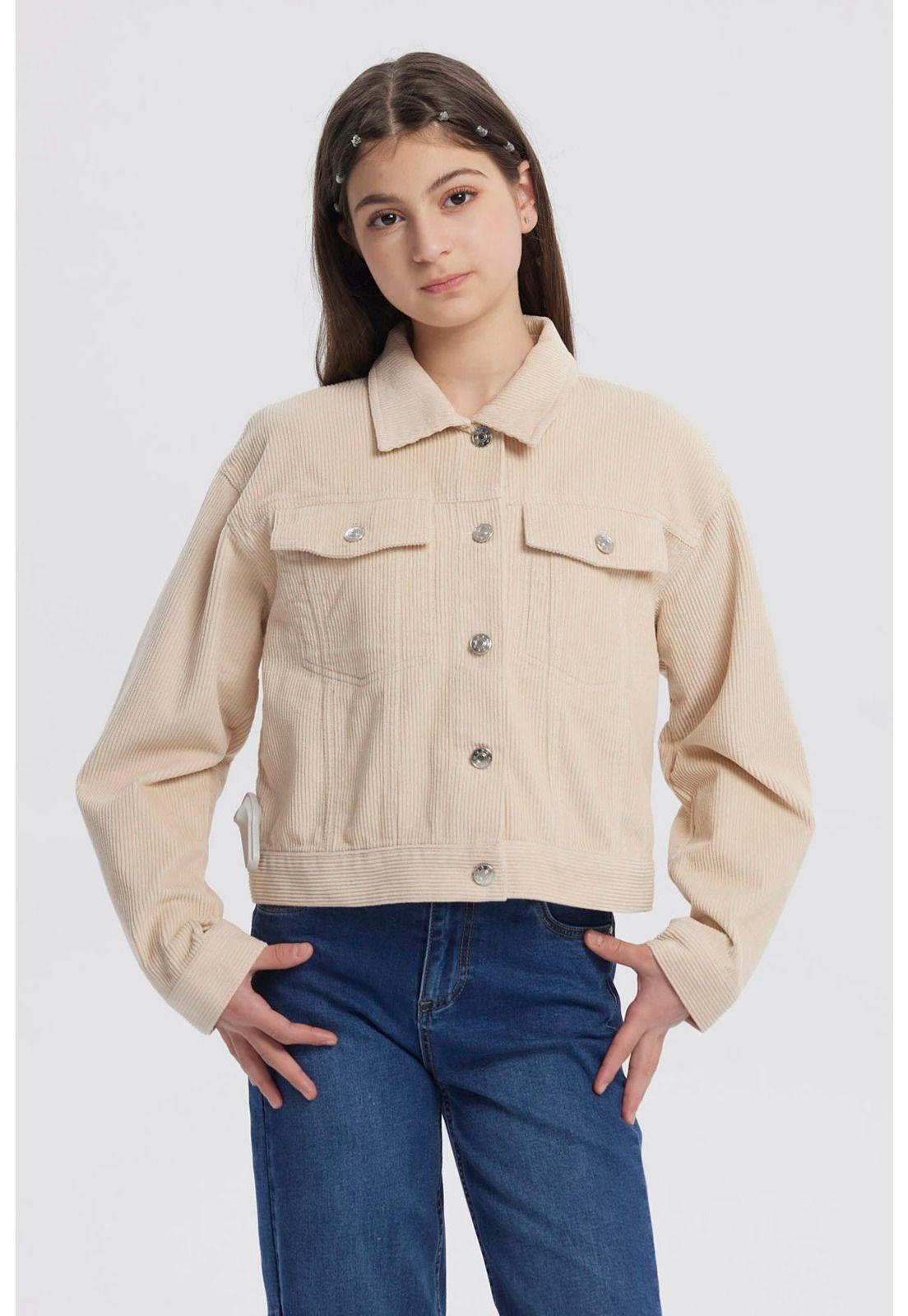 Chaqueta Niña Slim Cuello Camisero Beige-0