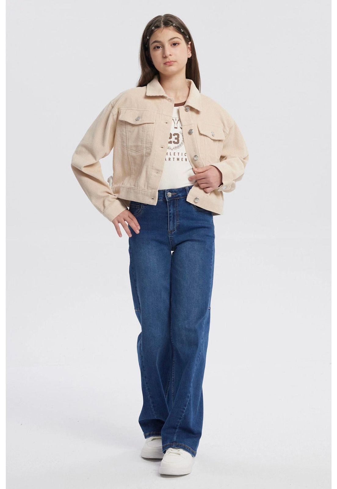 Chaqueta Niña Slim Cuello Camisero Beige-3