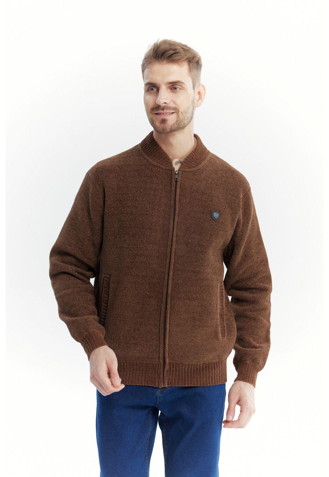 Sweater Hombre Cuello Con Cierre Café Claro-0