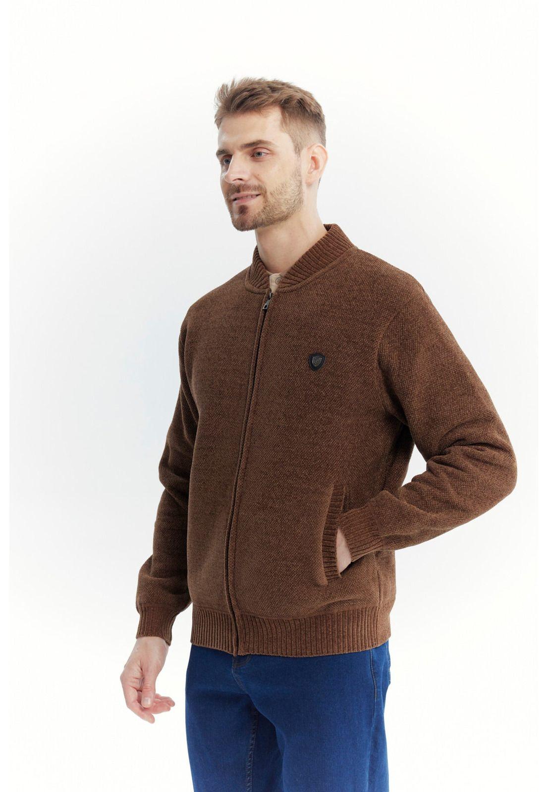 Sweater Hombre Cuello Con Cierre Café Claro-1