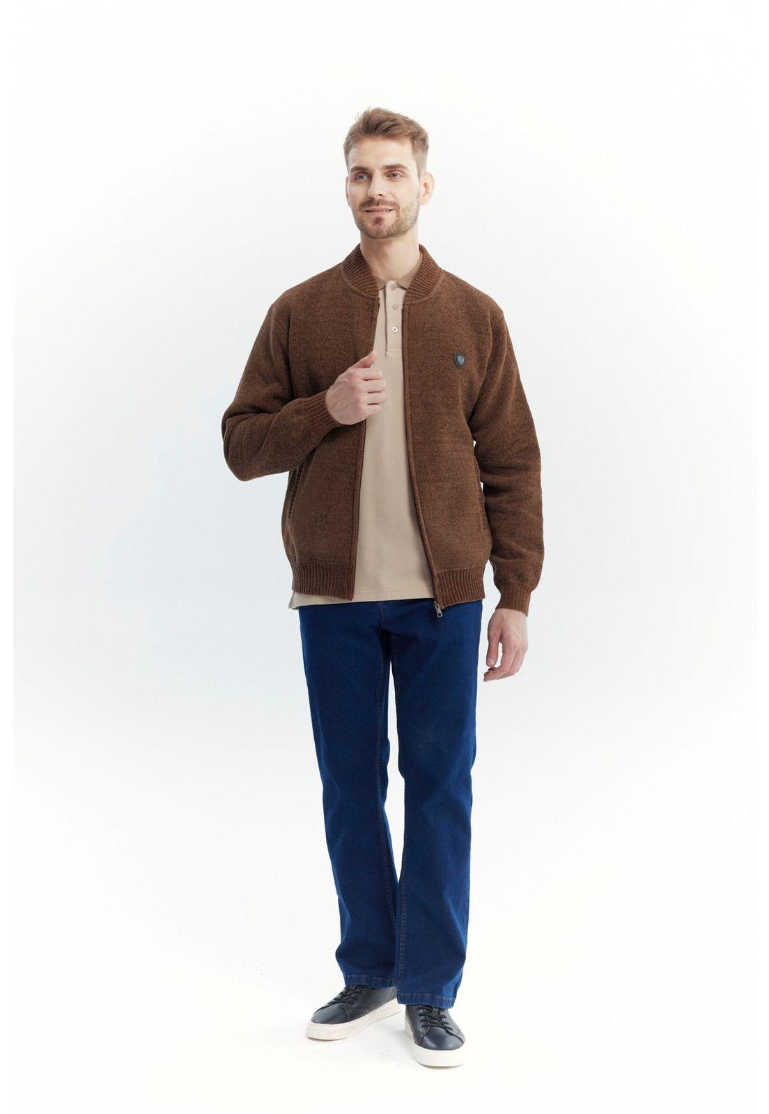 Sweater Hombre Cuello Con Cierre Café Claro-3