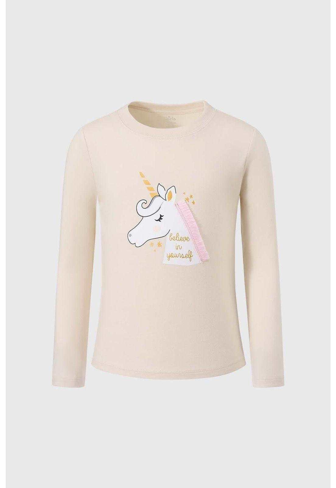 Polera Niña Con Aplicación Tul Beige-0