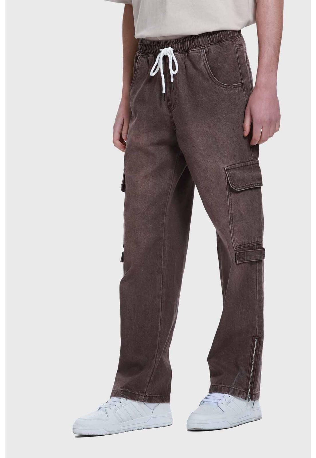 Jeans Hombre Cargo Recto Café-1
