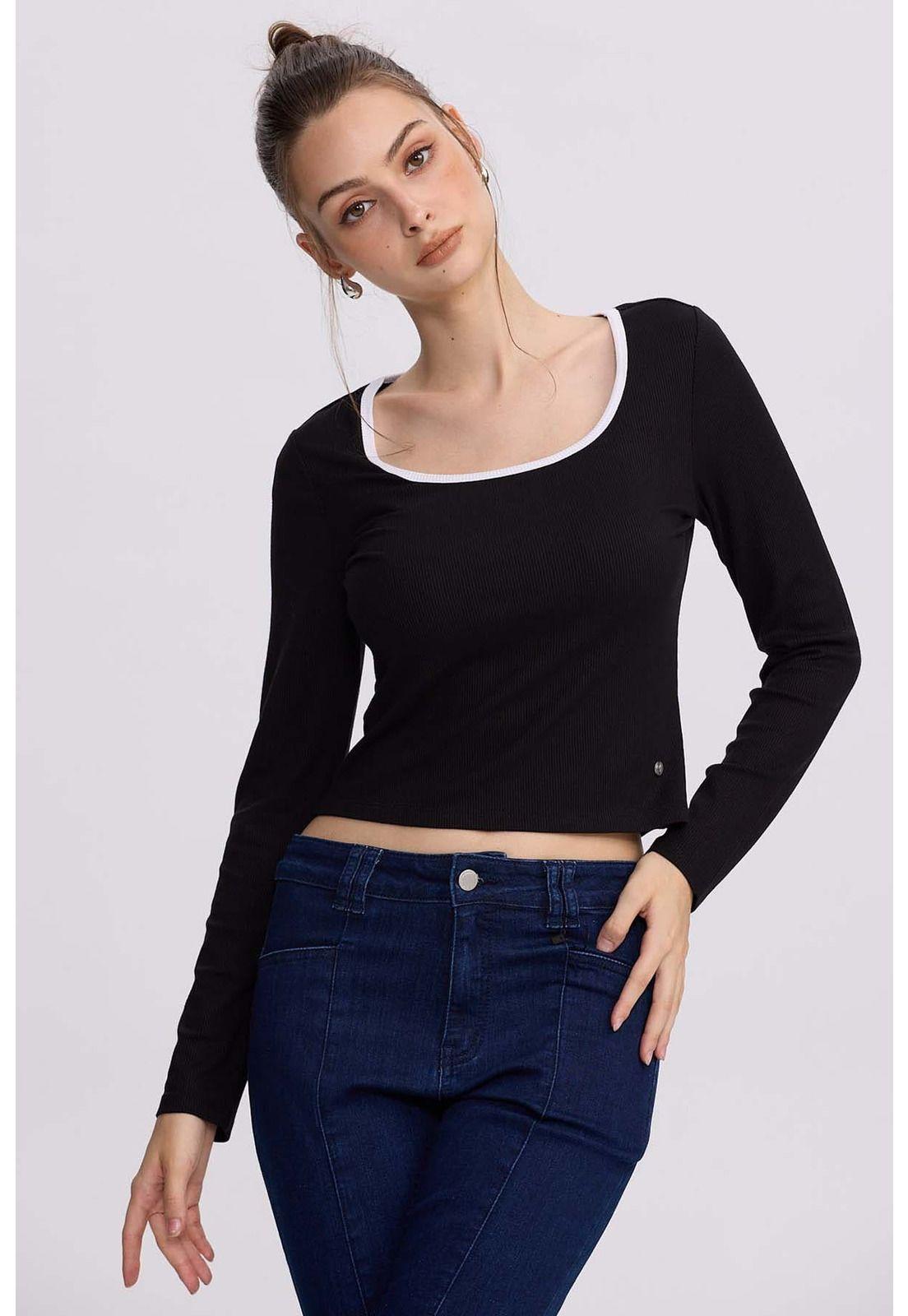 Polera Mujer Canalé Negro-0