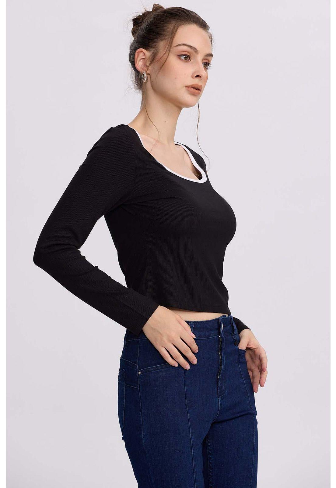 Polera Mujer Canalé Negro-1