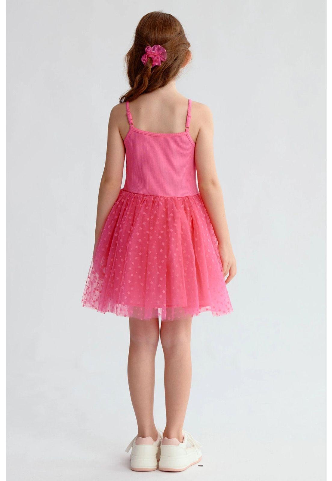 Vestido Niña Rib Tul Fucsia-1