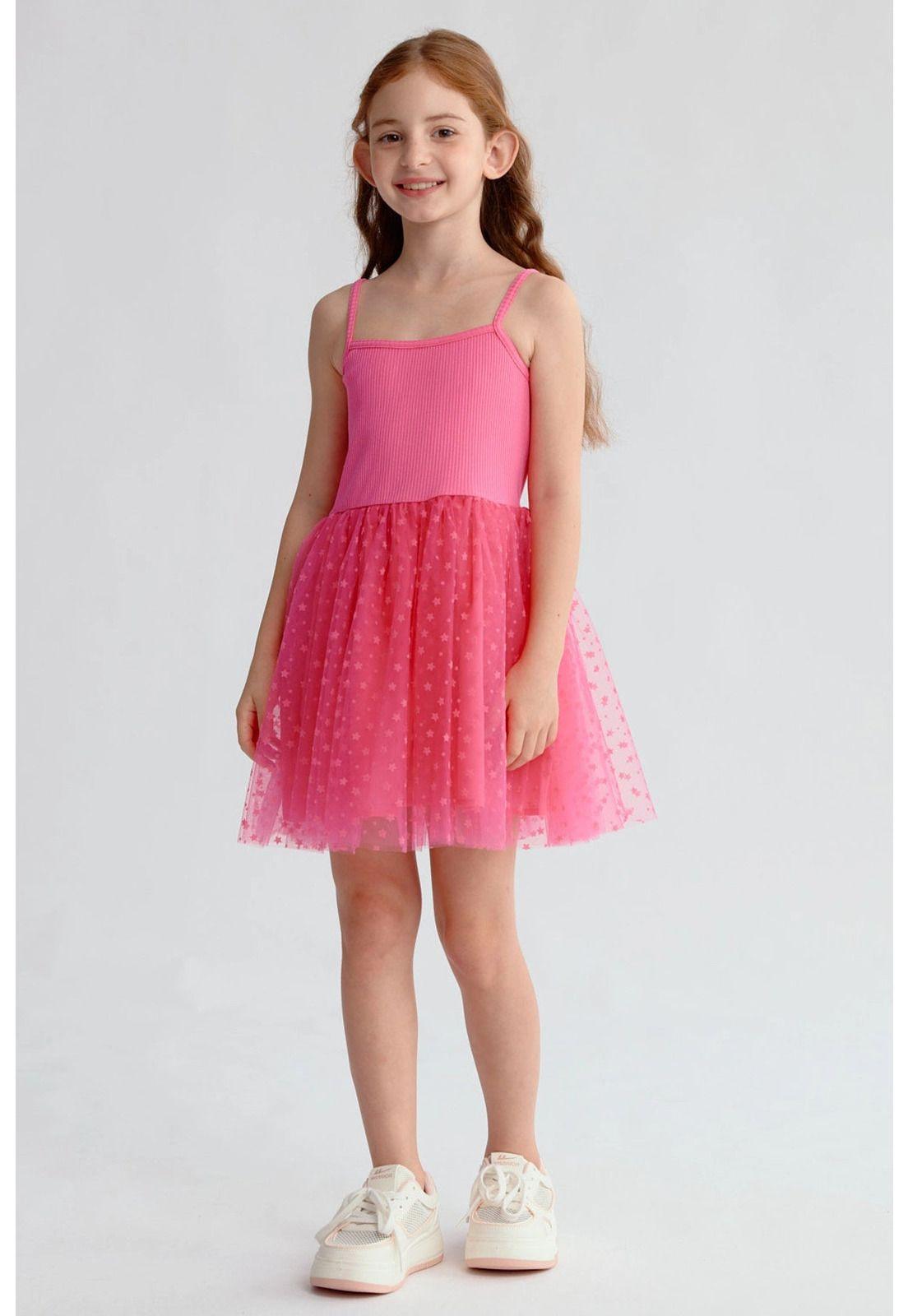 Vestido Niña Rib Tul Fucsia-3
