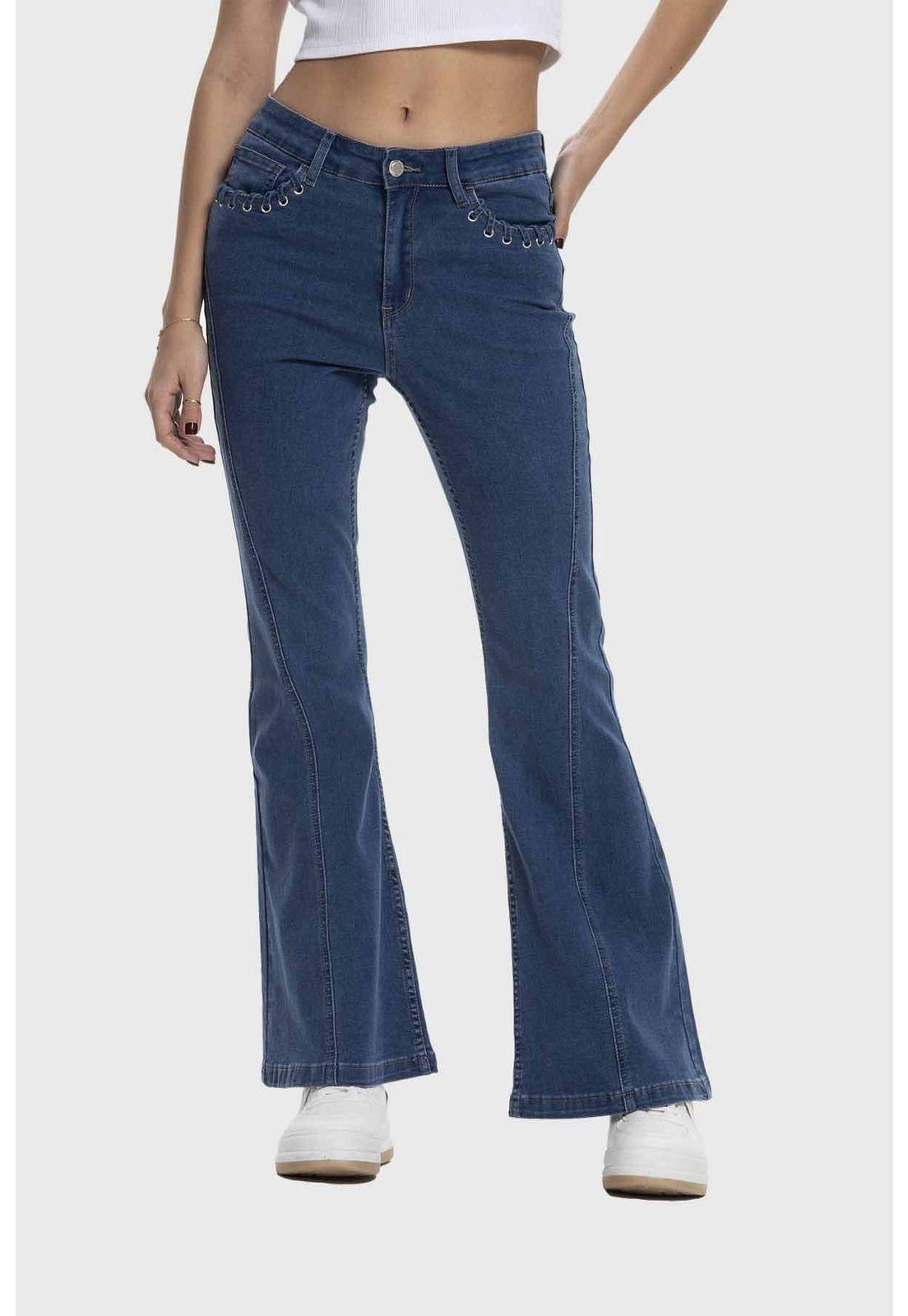 Jeans Mujer Flare Ojetillo Azul-0