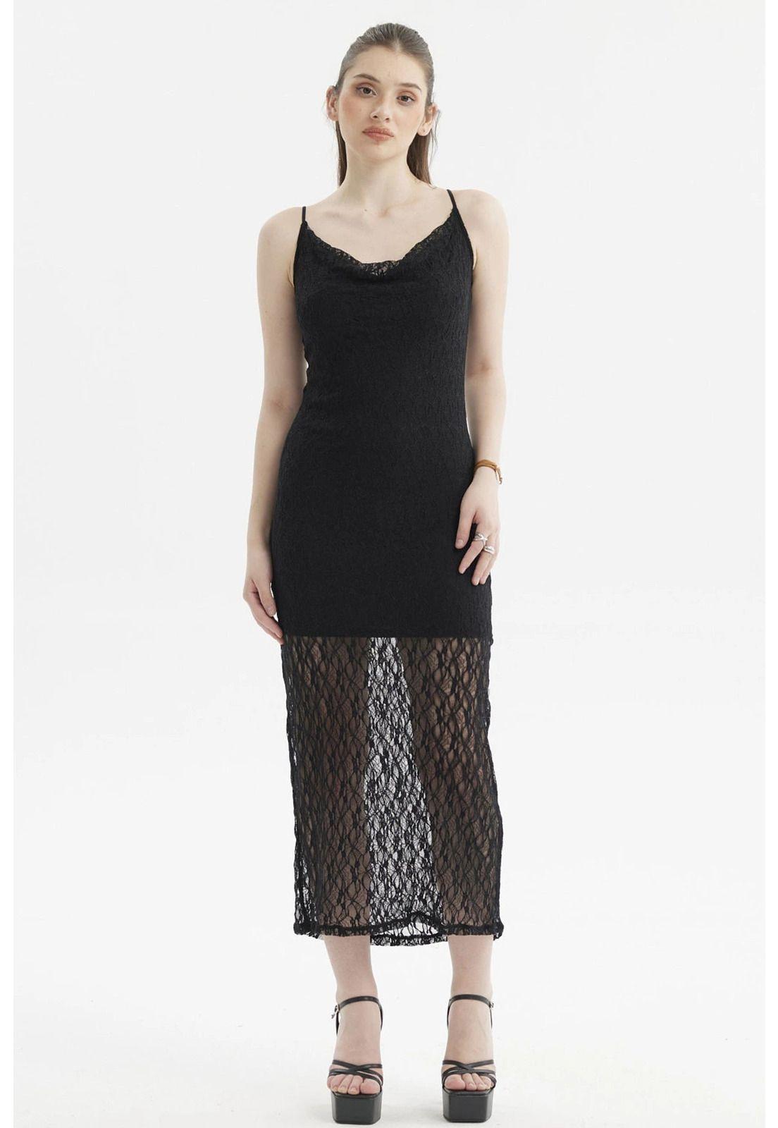 Vestido Mujer Largo Tirantes Negro-0