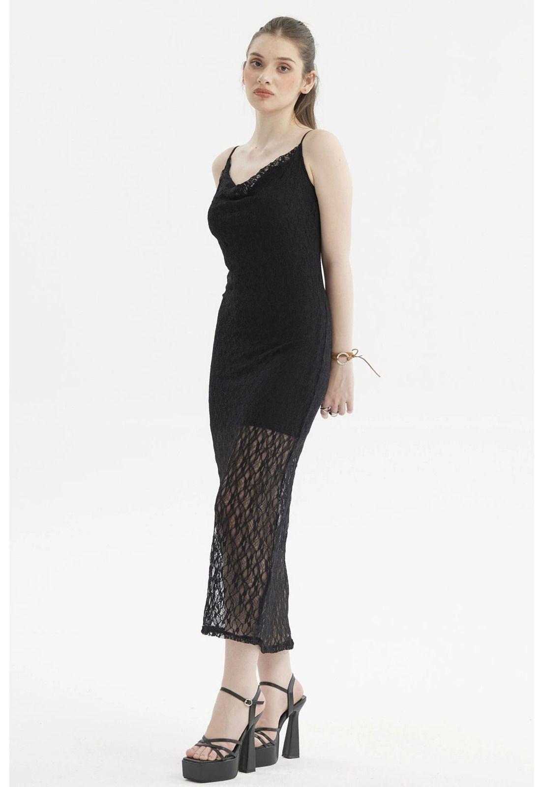 Vestido Mujer Largo Tirantes Negro-2