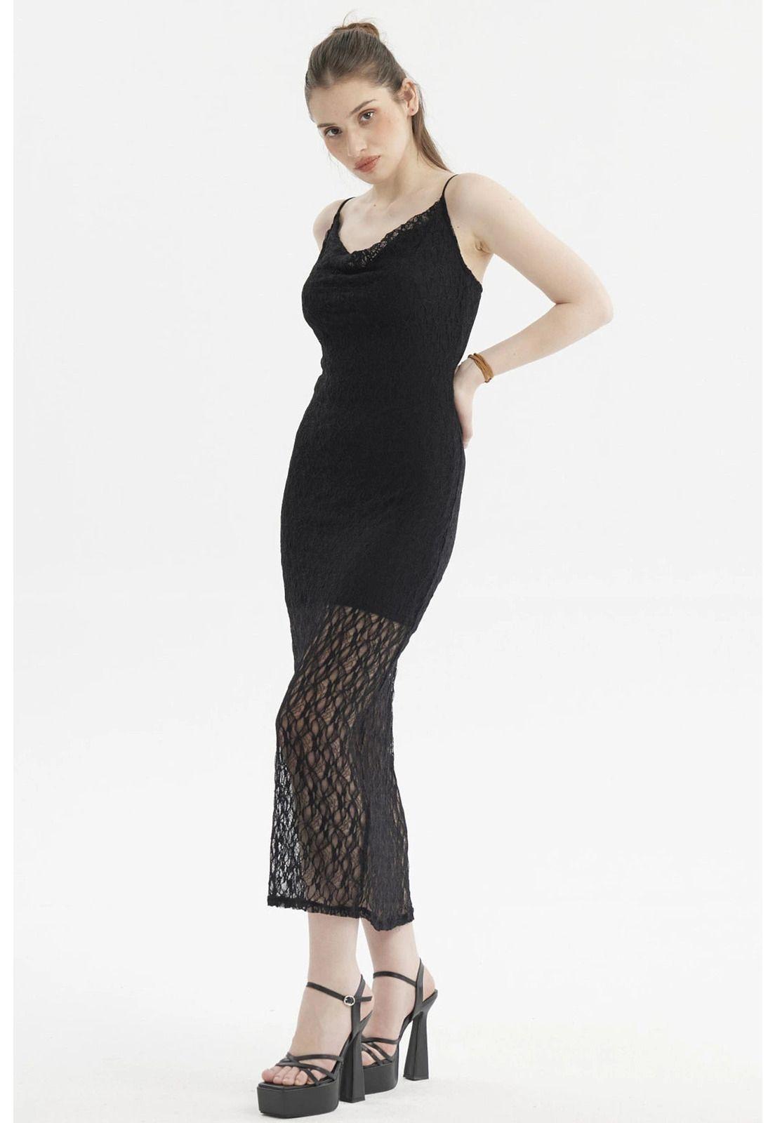Vestido Mujer Largo Tirantes Negro-3