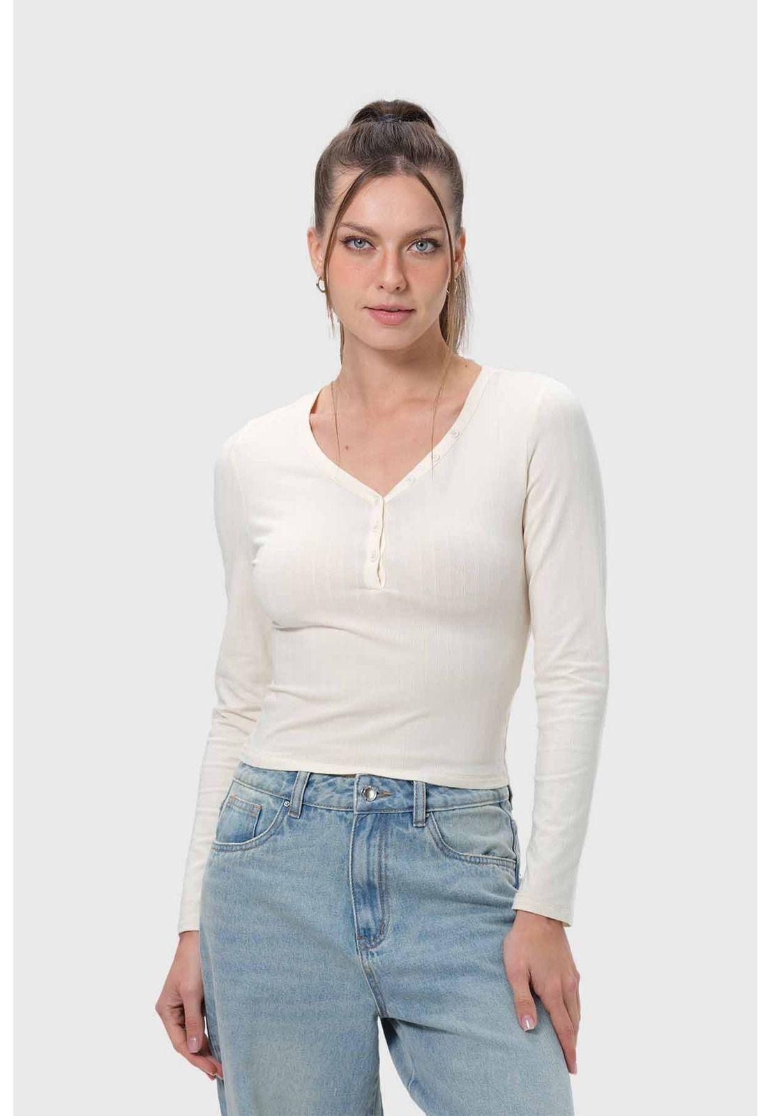 Polera Mujer Abotonada Crudo-0