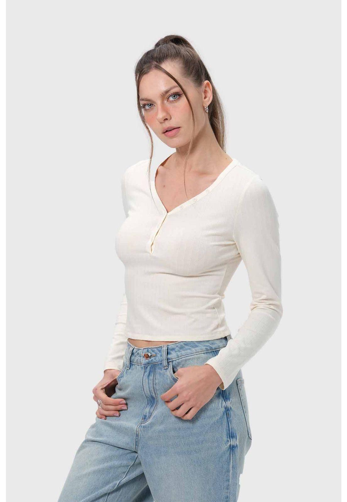 Polera Mujer Abotonada Crudo-1